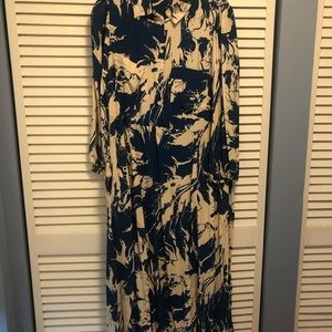 Zara teal blue and cream XL maxi dress easily packed. Only worn once.